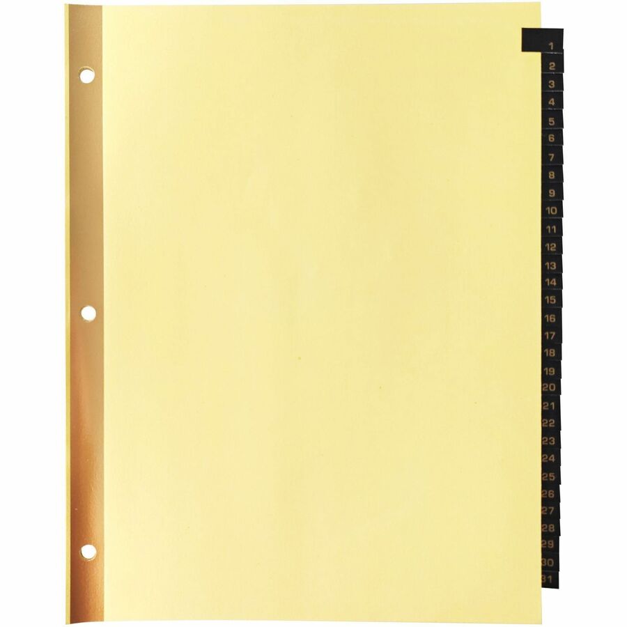 Business Source 1-31 Black Leather Tab Index Dividers - 31 Printed Tab(s) - Digit - 1-31 - 8.5" Divider Width x 11" Divider Length - Letter - 3 Hole Punched - Buff Paper Divider - Black Leather Tab(s) - 31 / Set