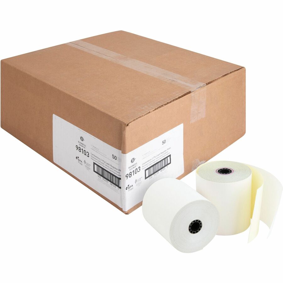 Business Source 2-part Carbonless Cash Register Rolls - 3" x 90 ft - 50 / Carton