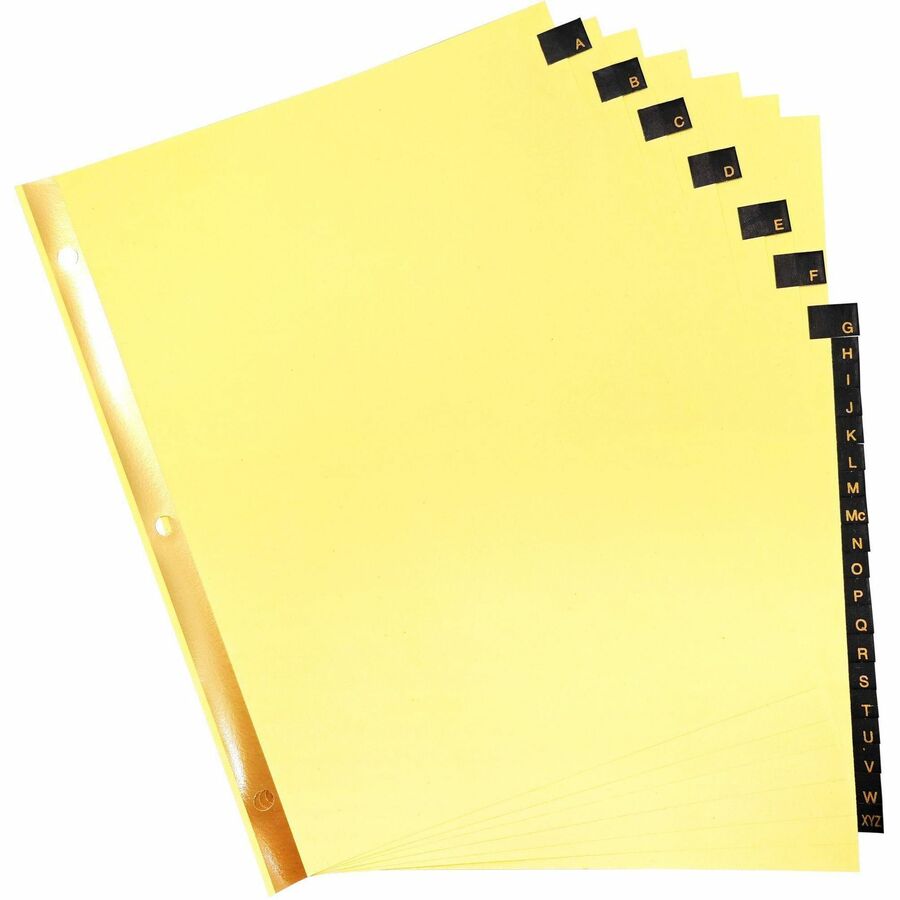 Business Source A-Z Black Leather Tab Index Dividers - 26 Printed Tab(s) - Character - A-Z - 8.5" Divider Width x 11" Divider Length - Letter - 3 Hole Punched - Buff Paper Divider - Black Leather Tab(s) - 25 / Set