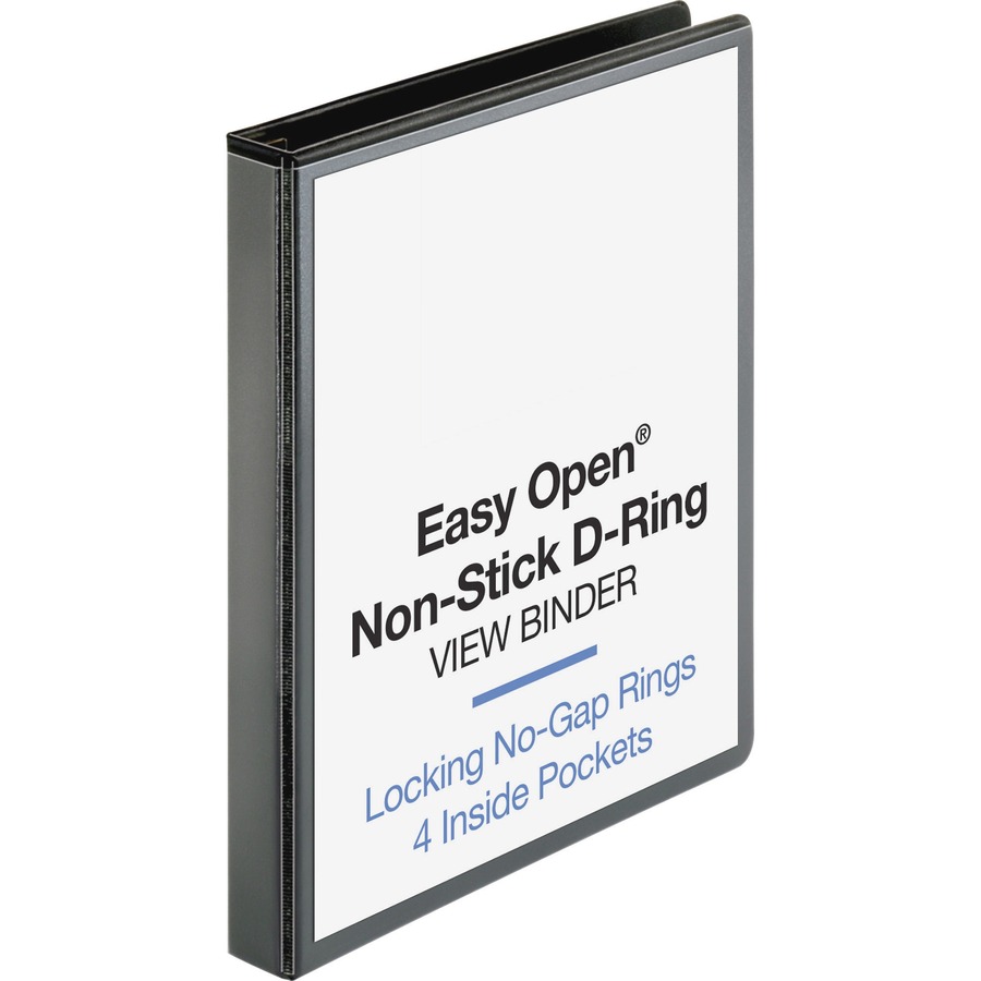Business Source Locking D-Ring View Binder - 1" Binder Capacity - Letter - 8 1/2" x 11" Sheet Size - 200 Sheet Capacity - D-Ring Fastener(s) - 4 Inside Front & Back Pocket(s) - Polypropylene, Chipboard - Black - Recycled - Locking Ring, Clear Overlay, Non-glare, Acid-free, Non-stick, Exposed Rivet - 1 Each