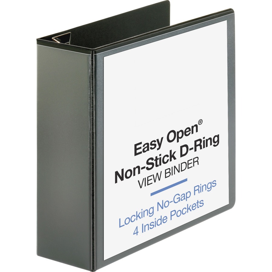Business Source Locking D-Ring View Binder - 4" Binder Capacity - Letter - 8 1/2" x 11" Sheet Size - 775 Sheet Capacity - D-Ring Fastener(s) - 4 Inside Front & Back Pocket(s) - Polypropylene, Chipboard - Black - Recycled - Non-glare, Sturdy, Exposed Rivet, Locking Ring, Acid-free, Non-stick - 1 Each