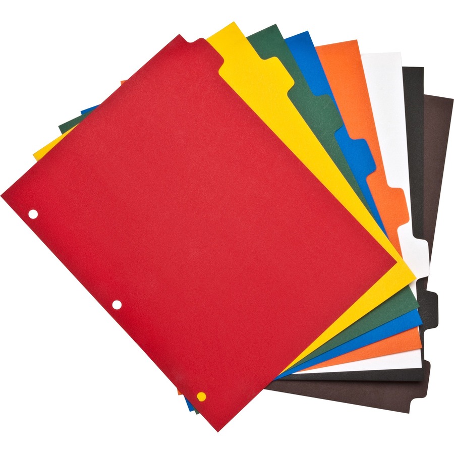 Business Source Plain Tab Color Polyethylene Index Dividers - Blank Tab(s) - 8 Tab(s)/Set - 8.5" Divider Width x 11" Divider Length - Letter - 3 Hole Punched - Red Polyethylene, Yellow, Green, Blue, Orange, White, Black, Brown Divider - Red Polyethylene, Yellow, Green, Blue, Orange, White, Black, Brown Tab(s) - 8 / Set