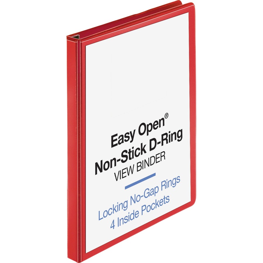 Business Source Red D-ring Binder - 1" Binder Capacity - D-Ring Fastener(s) - 4 Pocket(s) - Polypropylene - Red - Non-stick, Labeling Area - 1 Each