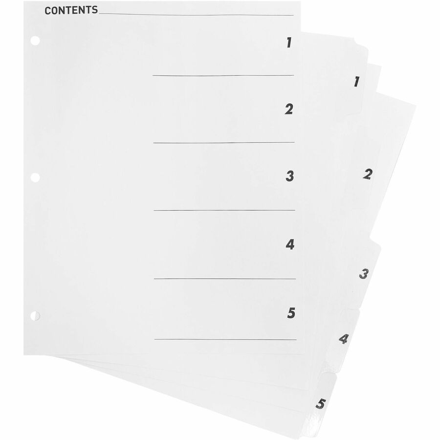 Business Source Table of Content Quick Index Dividers - Printed Tab(s) - Digit - 1-5 - 5 Tab(s)/Set - 8.5" Divider Width x 11" Divider Length - 3 Hole Punched - Multicolor Mylar Divider - Multicolor Mylar Tab(s) - 5 / Set