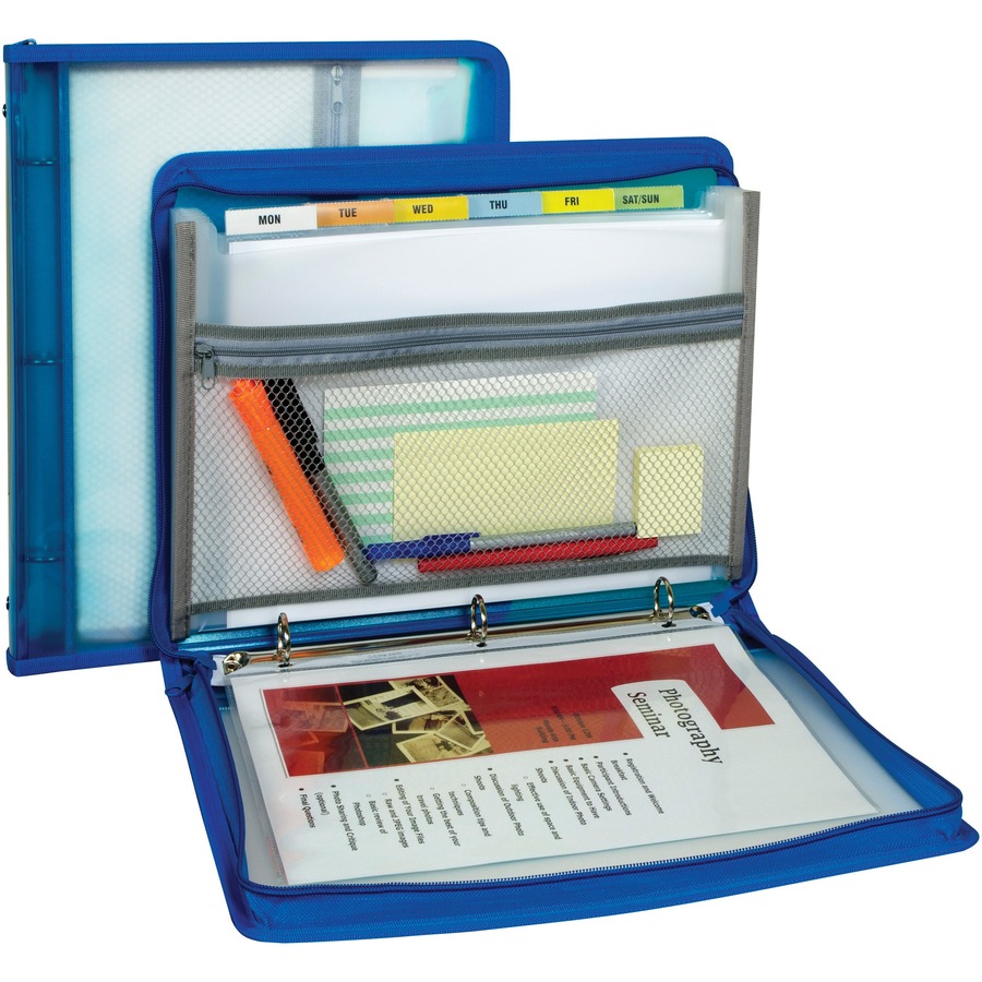 C-Line Expanding File Zippered Binder - Letter - 8 1/2" x 11" Sheet Size - 3 x Ring Fastener(s) - 7 Pocket(s) - 6 Divider(s) - Blue - Zipper Closure, Pencil Holder - 1 Each