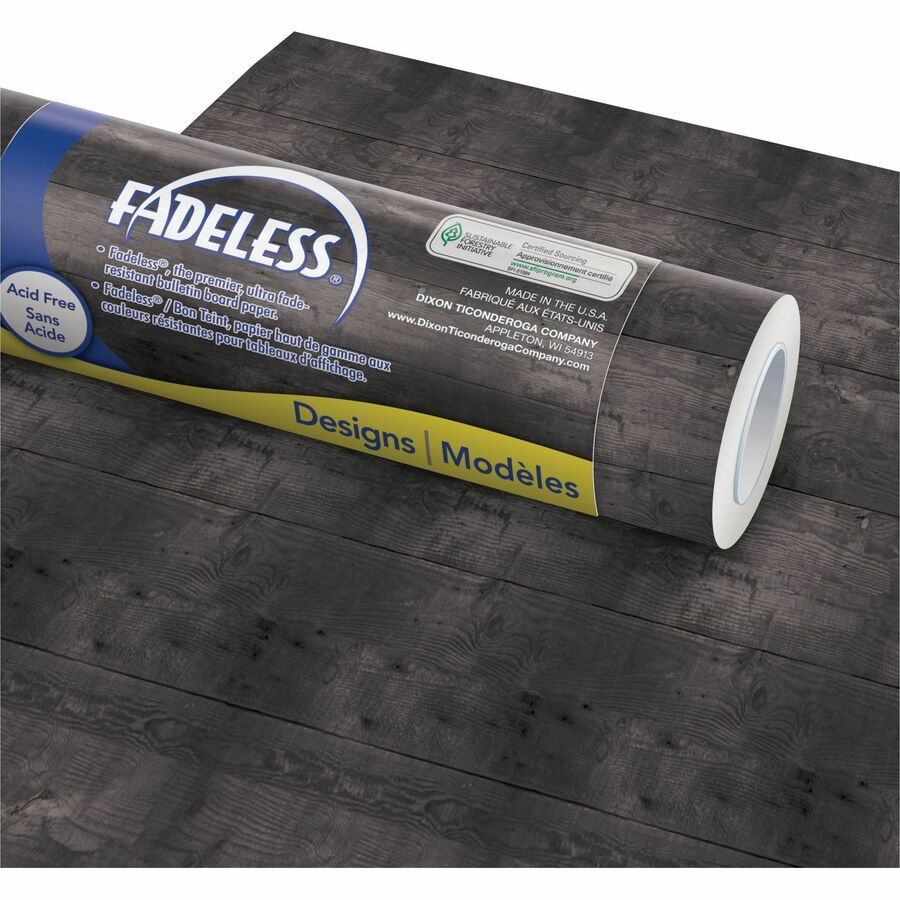 Fadeless Designs Paper Roll - Art Project, Craft Project, Classroom, Display, Table Skirting, Decoration, Bulletin Board - 48"Width x 50"Length - Black Shiplap design - 1 / Roll - Black