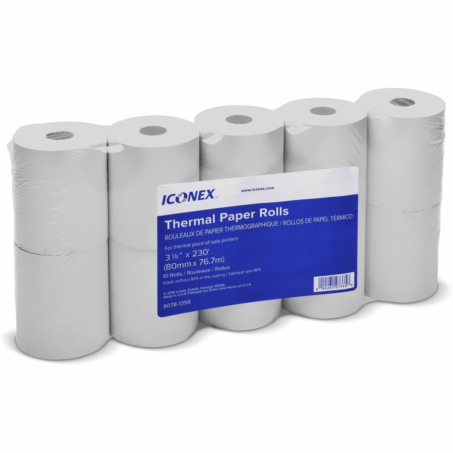 ICONEX 3-1/8" Thermal POS Receipt Paper Roll - 3 1/8" x 230 ft - 10 / Pack