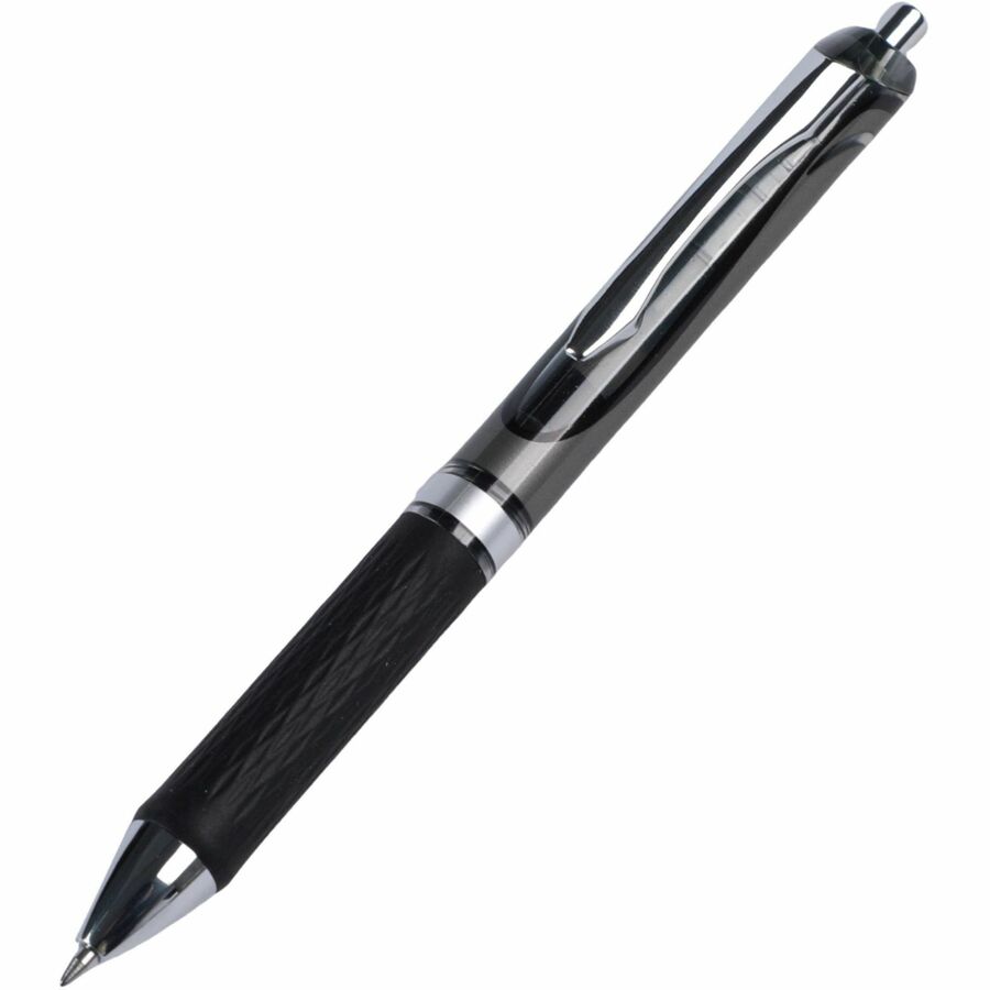 Integra Retractable Gel Ink Pen - Medium Pen Point - 0.7 mm Pen Point Size - Retractable - Black Gel-based Ink - Black Barrel - Metal Tip - 1 Dozen