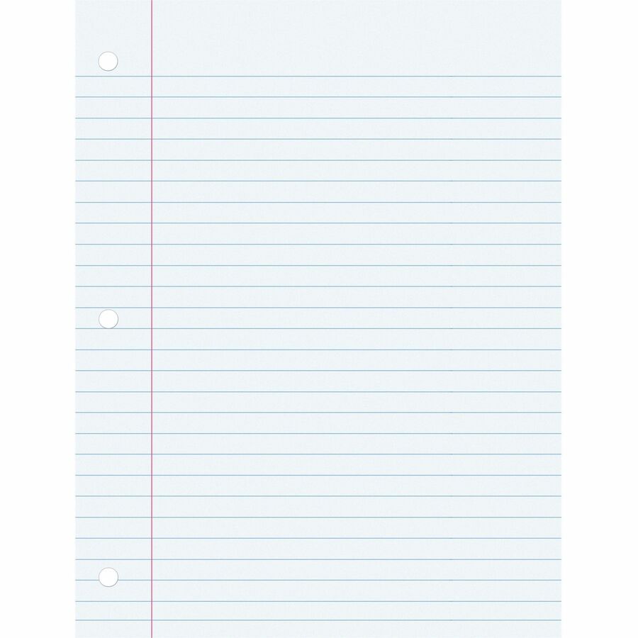 Pacon Wide Ruled Filler Paper - 100 Sheets - Wide Ruled - 0.38" Ruled - Red Margin - 3 Hole(s) - 8" x 10 1/2" - White Paper - Smooth, Punched - 100 / Pack