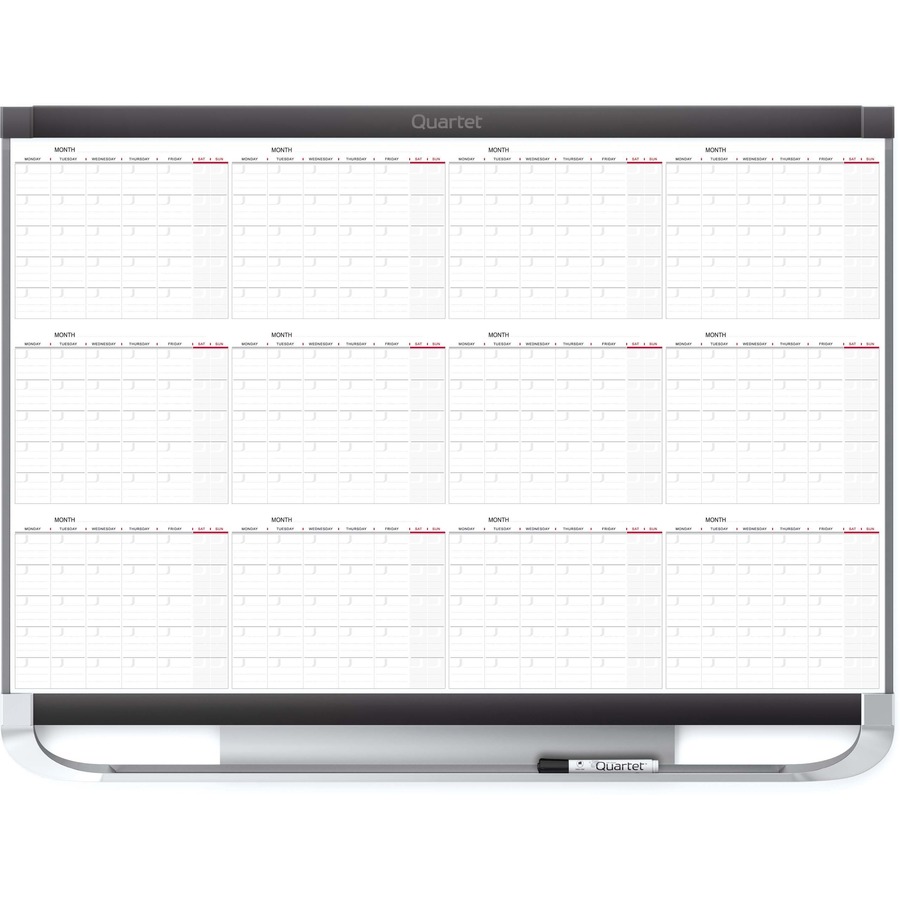 Quartet Quartet Prestige 2 Magnetic Calendar Board - Monthly - 12 Month - White, Graphite - Steel - 24" Height x 36" Width - Magnetic, Ghost Resistant, Stain Resistant, Durable, Marker Tray, Mountable - 1 Each