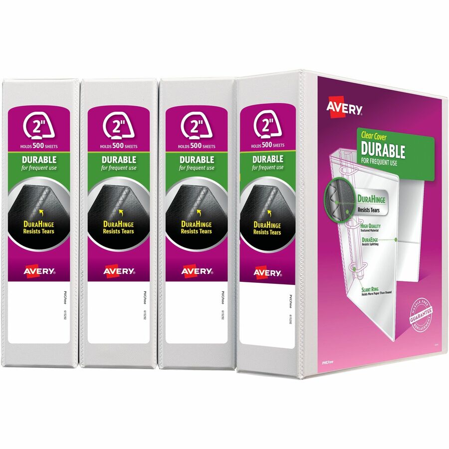 Avery® Durable View 3 Ring Binder - 2" Binder Capacity - Letter - 8 1/2" x 11" Sheet Size - 530 Sheet Capacity - 3 x Slant Ring Fastener(s) - 2 Pocket(s) - Recycled - Pocket, Durable, Tear Resistant, Flexible, Split Resistant, Sturdy - 4 / Carton