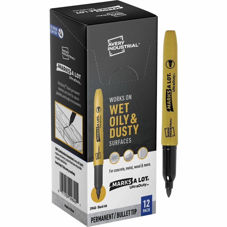 Avery® Ultra Duty Marks-A-Lot Permanent Markers - 1 mm Marker Point Size - Bullet Marker Point Style - Black - 12 / Pack