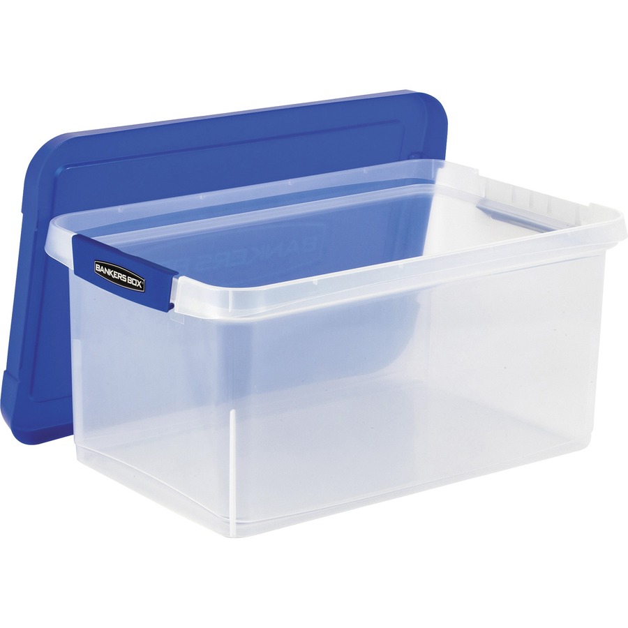 Bankers Box Heavy-Duty File Box - External Dimensions: 14.2" Width x 22.4" Depth x 10.6" Height - Media Size Supported: Letter 8.50" x 11" - Lid Lock Closure - Stackable - Plastic, Polypropylene - Clear, Blue - For File, Document, Storage - 1 Each - TAA Compliant