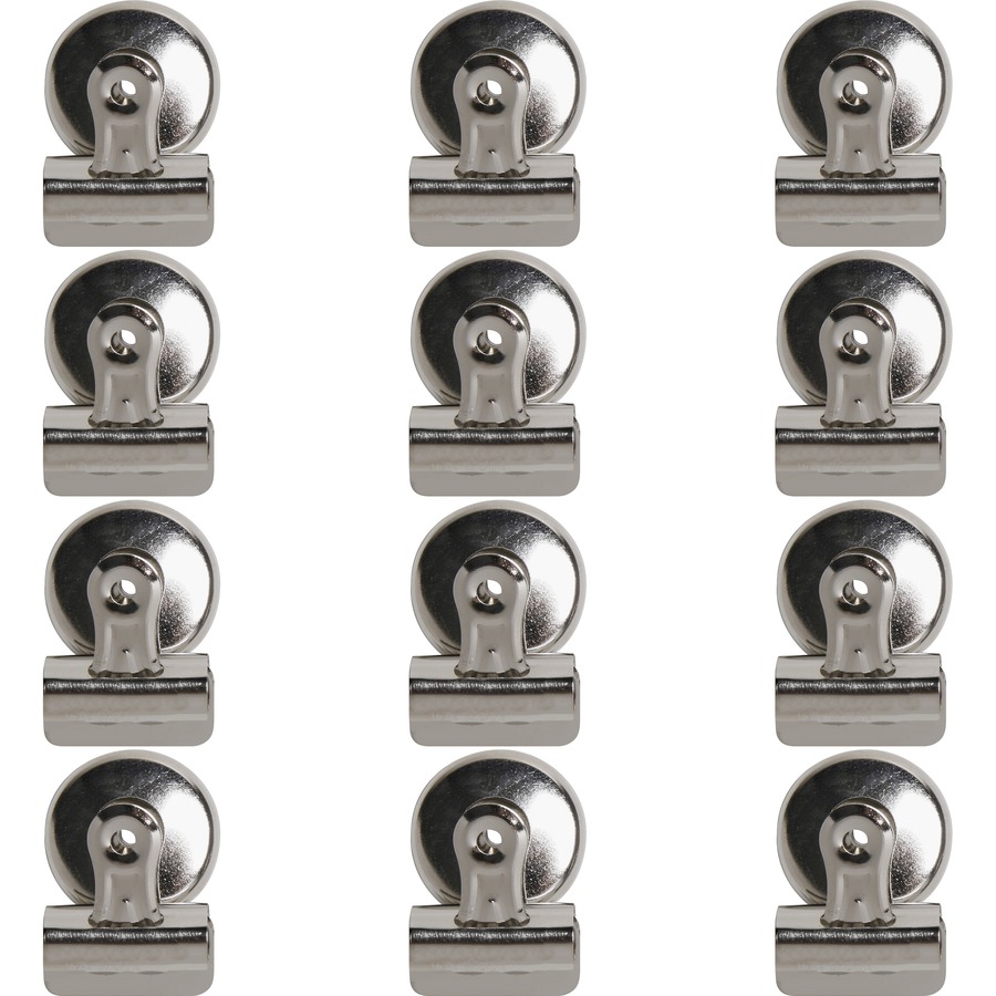 Business Source Magnetic Grip Clips - No. 1 - 1.3" Width - for Paper - Magnetic Backing, Heavy Duty - 12 / Box - Silver