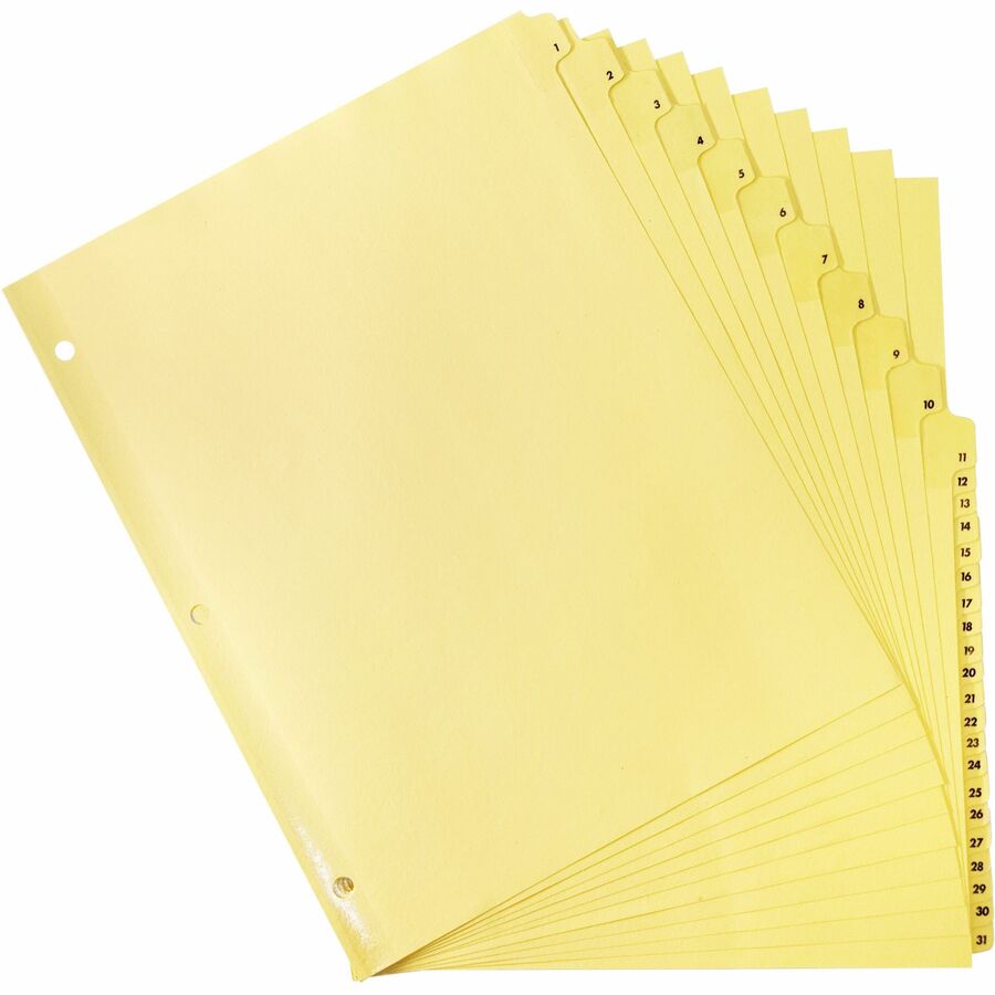 Business Source Preprinted 1-31 Tab Index Dividers - Printed Tab(s) - Digit - 1-31 - 31 Tab(s)/Set - 8.5" Divider Width x 11" Divider Length - Letter - 3 Hole Punched - Buff Buff Paper Divider - Buff Plastic Tab(s) - 31 / Set