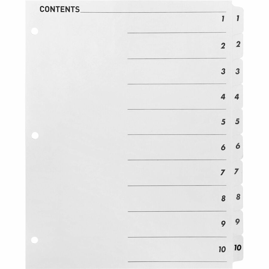Business Source Table of Content Quick Index Dividers - Printed Tab(s) - Digit - 1-10 - 10 Tab(s)/Set - 8.5" Divider Width x 11" Divider Length - 3 Hole Punched - Multicolor Divider - Multicolor Mylar Tab(s) - 10 / Set