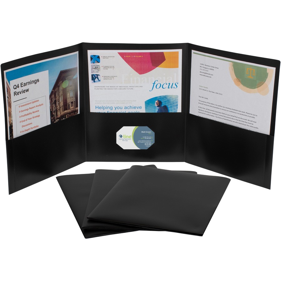 C-Line Letter Portfolio - 8 1/2" x 11" - 75 Sheet Capacity - 3 Pocket(s) - Polypropylene - Black - 24 / Box