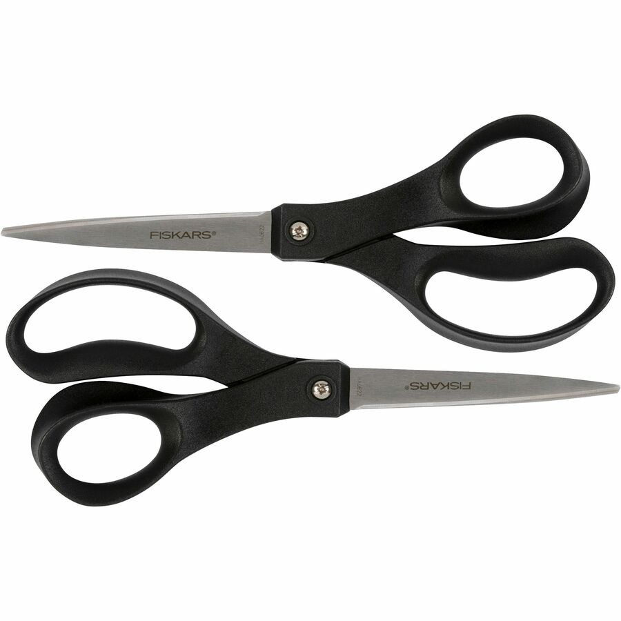 Fiskars Recycled All-purpose Scissors - Stainless Steel - Straight Tip - Black - 2 / Pack