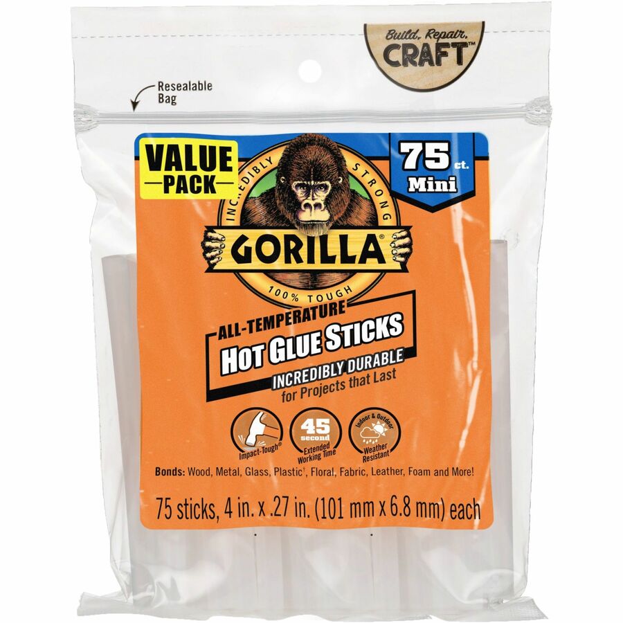 Gorilla Glue Mini Hot Glue Sticks - 75 / Pack - Clear