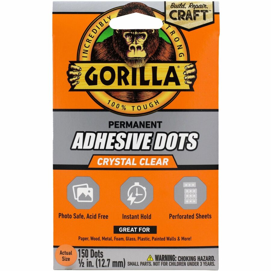 Gorilla Permanent Adhesive Dots - 150 / Pack - Clear