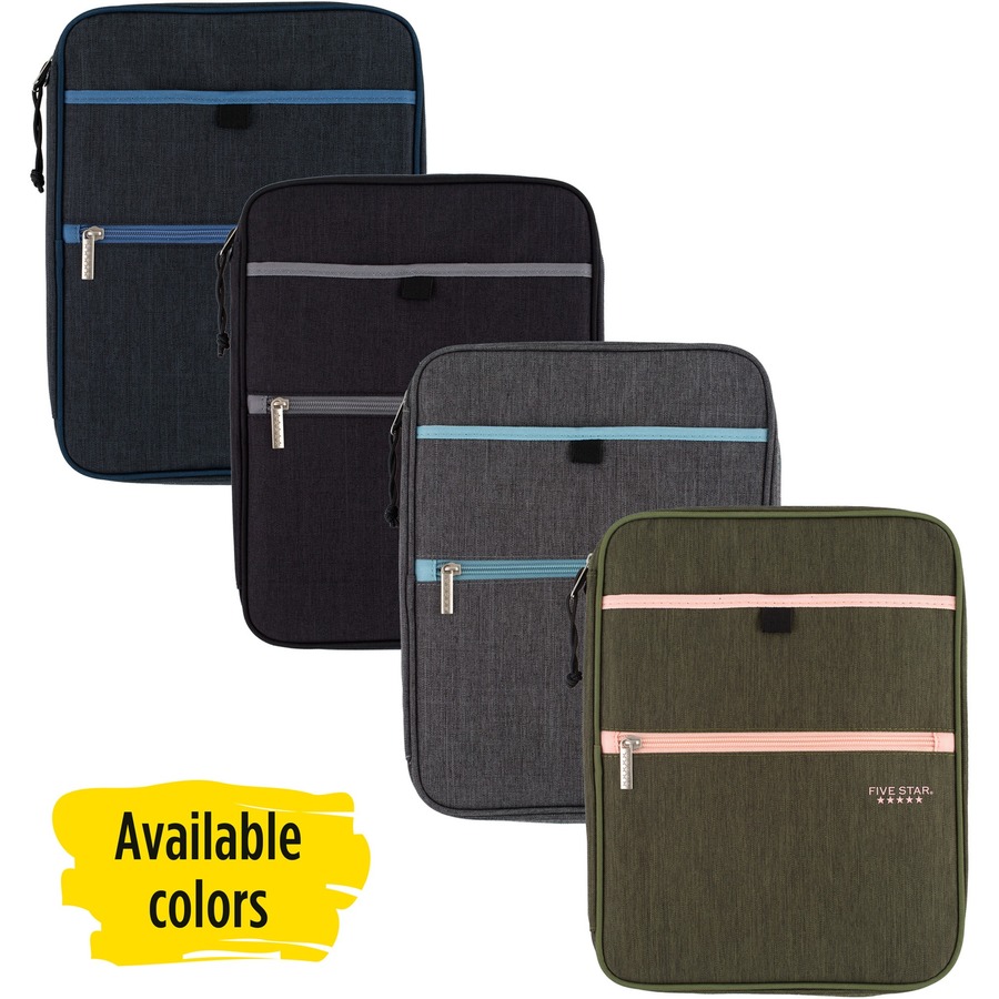 Mead Five Star Carry-All Zipper Binder - 1" Binder Capacity - 225 Sheet Capacity - 3 x Ring Fastener(s) - 4 Divider(s) - Polyester - Multi-colored - Pocket, Punched, Durable, Zipper Closure - 1 Each