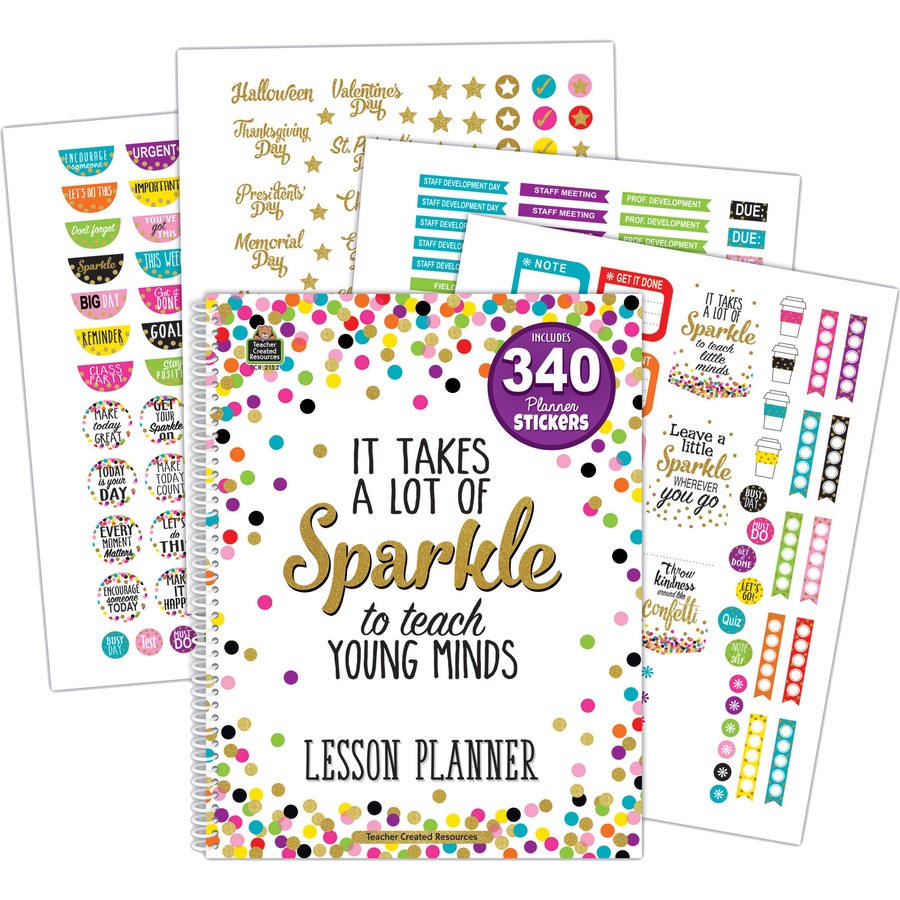 Teacher Created Resources Confetti Lesson Planner - Academic - 40 Week - Wire Bound - Multi - 11" Height x 8.5" Width - Appointment Schedule, Event Planning Sheet, Reminder Section - 1 Each