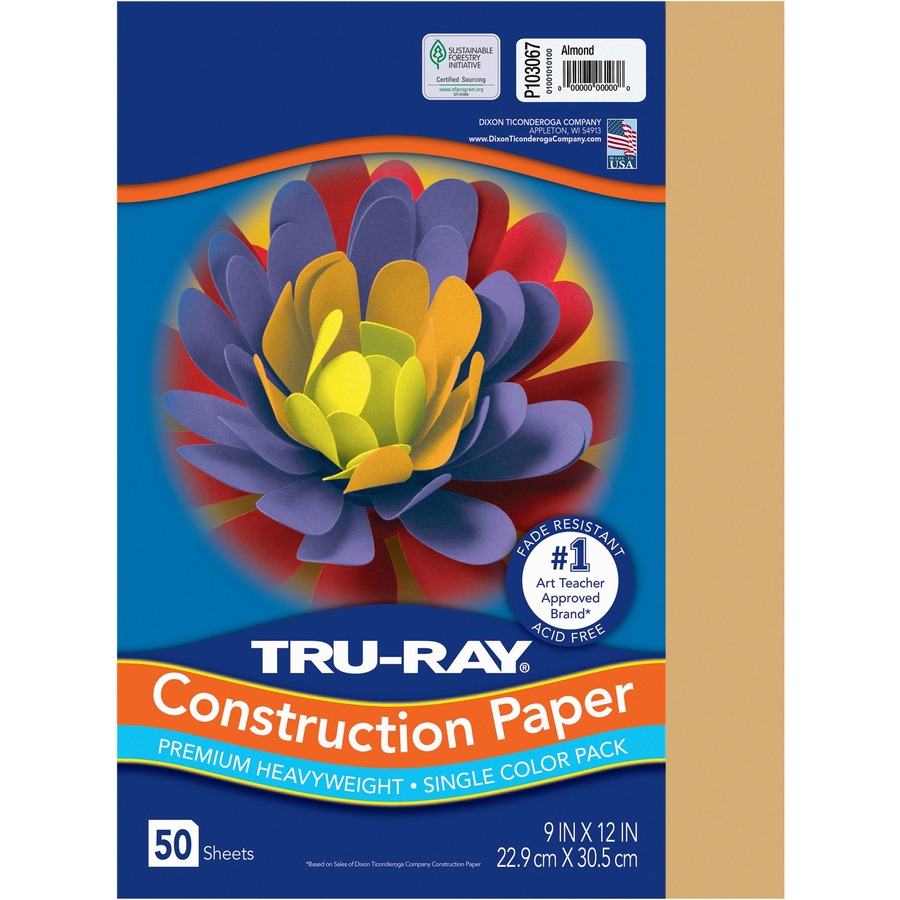 Tru-Ray Construction Paper - Art Project, Craft Project - 9"Width x 12"Length - 76 lb Basis Weight - 50 / Pack - Almond - Fiber, Sulphite