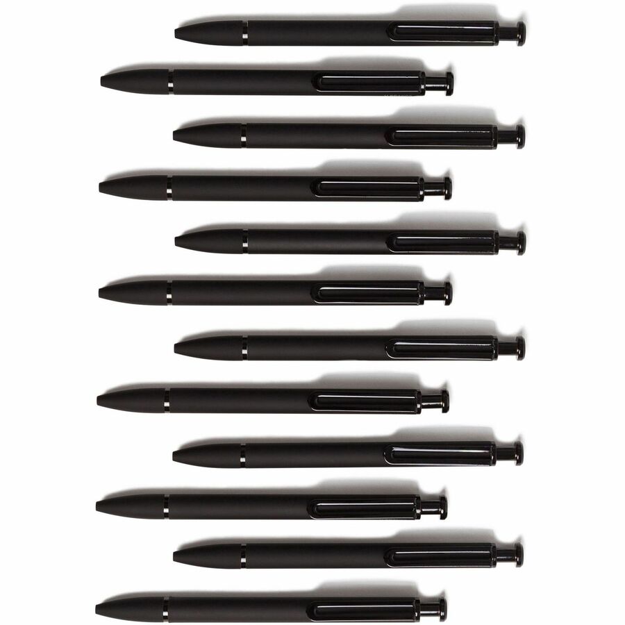 U Brands Monterey Soft Touch Ballpoint Pens - Midnight, 12 Count - 1 mm Pen Point Size - Retractable - Black - Matte Black Metal Barrel - 12