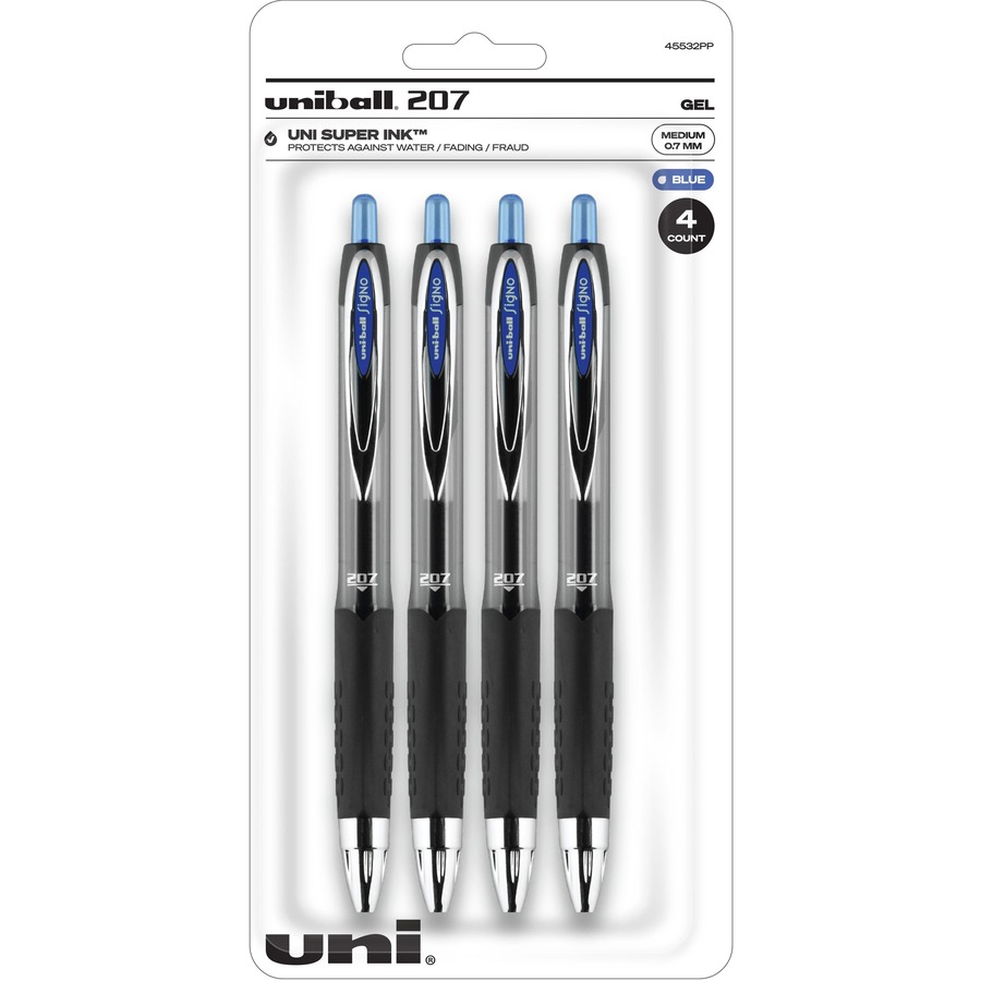 uniball™ 207 Gel Pen - Medium Pen Point - 0.7 mm Pen Point Size - Refillable - Retractable - Blue Gel-based Ink - Plastic Barrel - Tungsten Carbide Tip - 4 / Pack