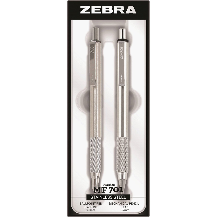 Zebra STEEL 7 Series M/F 701 Mechanical Pencil & Ballpoint Pen Set - 0.7 mm Pen Point Size - 0.7 mm Lead Size - Refillable - 2 / Set