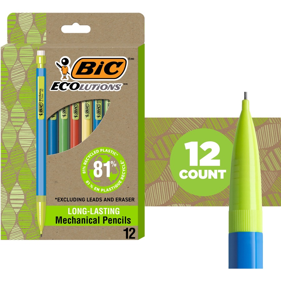 BIC Ecolutions Xtra Life Mechanical Pencil - 0.7 mm Lead Diameter - Black Lead - Yellow, Green, Red, Blue Barrel - 1 Dozen