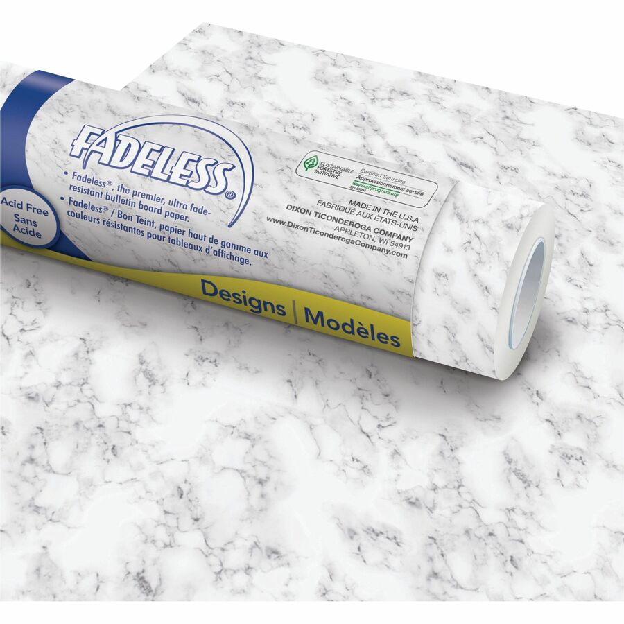Fadeless Bulletin Board Paper Rolls - Art Project, Craft Project, School, Home, Office Project - 48"Width x 50 ftLength - 50 lb Basis Weight - Marble - 1 Each - White