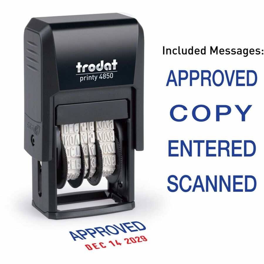 Trodat Micro Message Date Stamp - Date Stamp - 0.75" Impression Width x 1" Impression Length - 10000 Impression(s) - Assorted - Recycled - 1 Each
