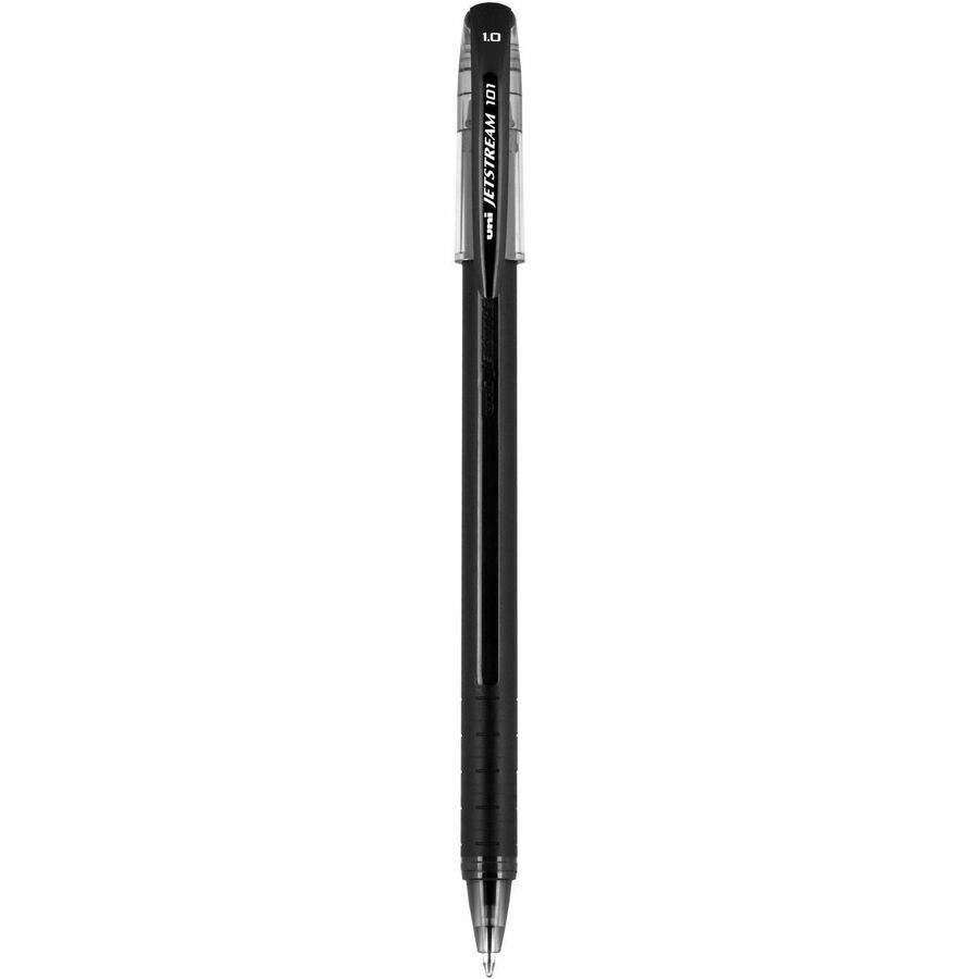 uni® Jetstream 101 Ballpoint Pen - Medium Pen Point - 1 mm Pen Point Size - Black Gel-based Ink - Black Barrel - 1 Dozen