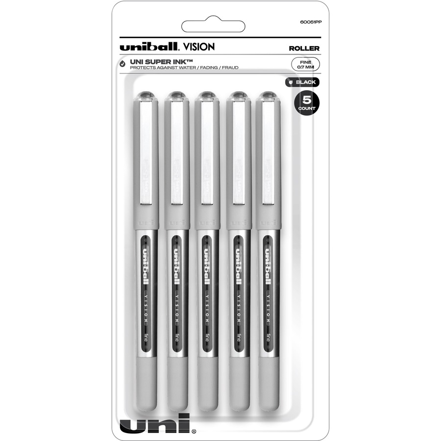 uniball™ Vision Rollerball Pen - Fine Pen Point - 0.7 mm Pen Point Size - Black - 5 / Pack