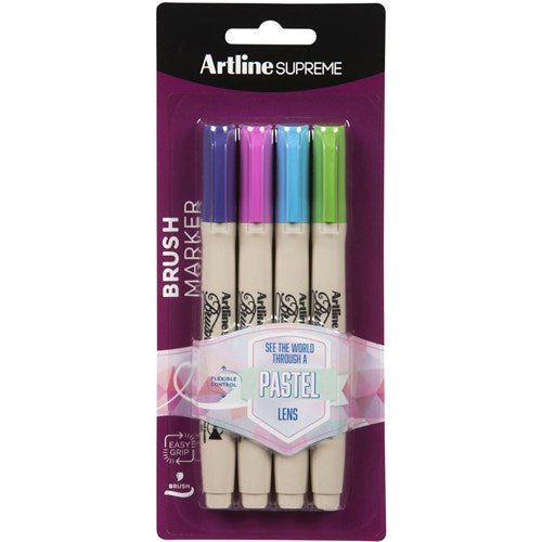 Artline Supreme Brush Markers Pastel Assorted Colours Pack of 4