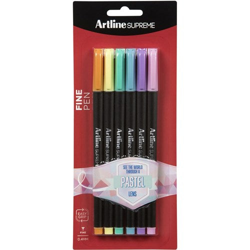 Artline Supreme Fineliner Pen 0.4mm Pastel Assorted Colours Pack Of 6