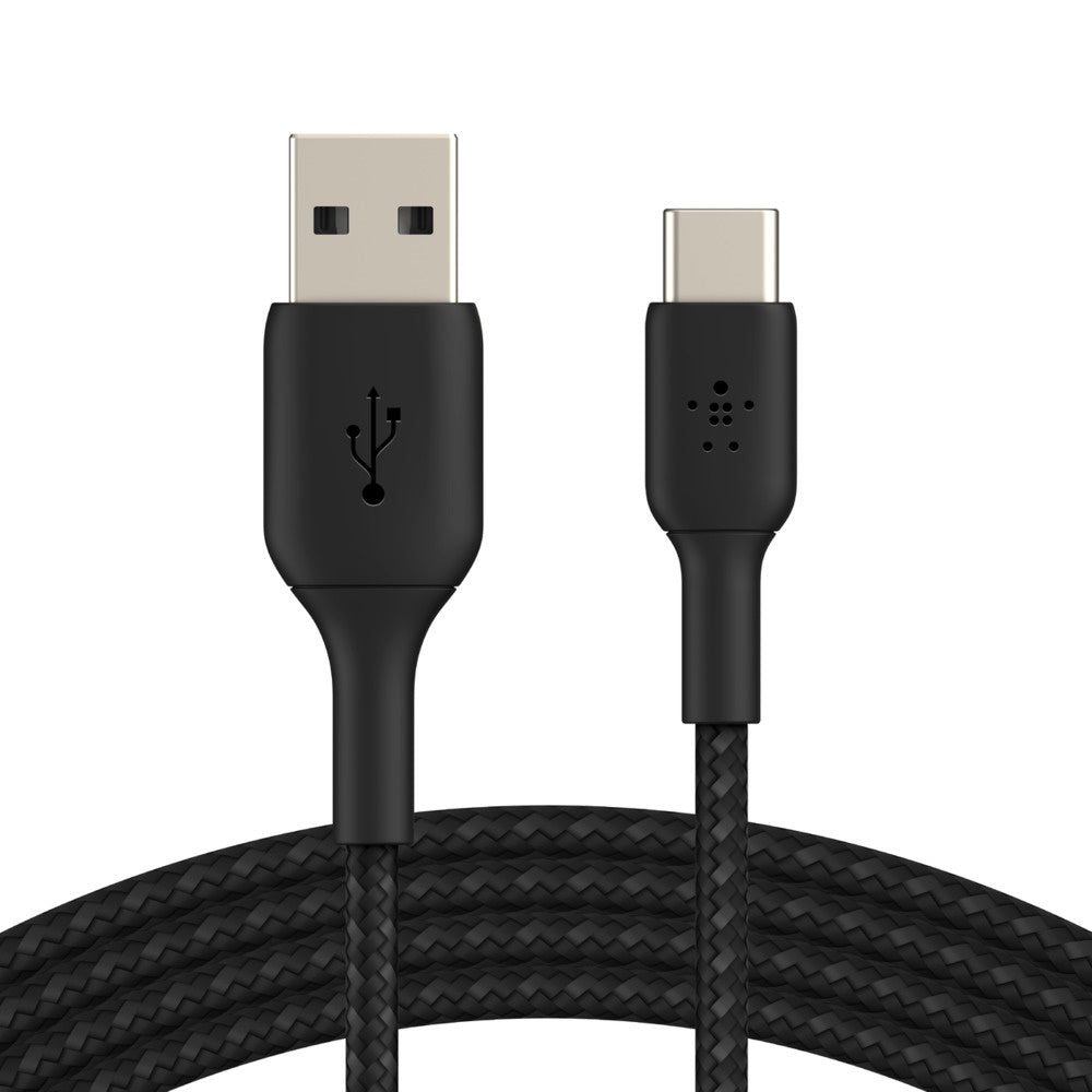 Belkin BoostCharge Braided USB-C to USB-A Cable (2m/6.6ft) - Black(CAB002BT2MBK),12W,480Mbps,10K , Samsung Galaxy,iPad,MacBook,Google,OPPO,Nokia,2YR