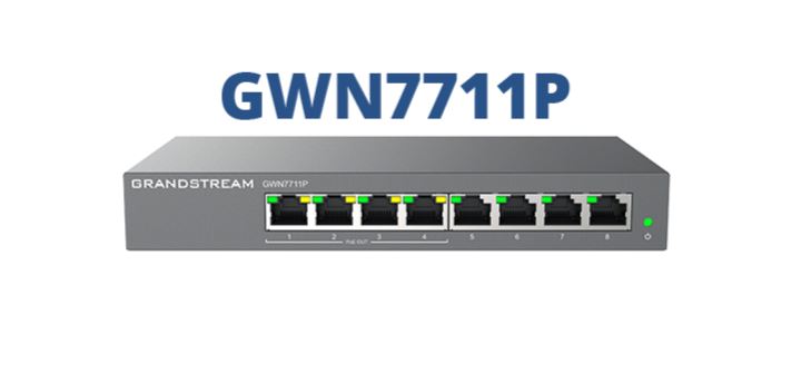 Grandstream GWN7711P Layer 2-Lite Managed Switch, 8 x GigE (4 x PoE/PoE  or 24VDC Output Mode)