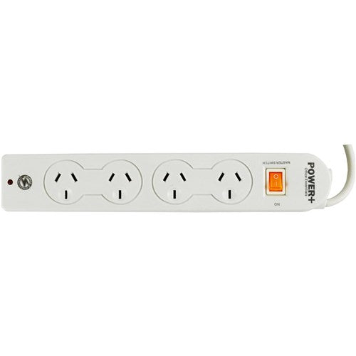 Italplast Power  4 Outlet Powerboard Master Switch Surge And Overload Protection White