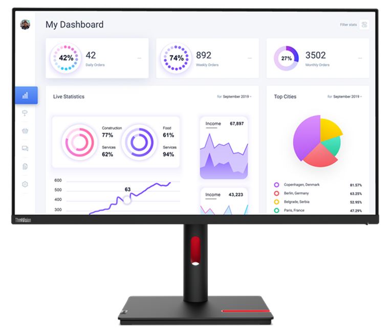 LENOVO ThinkVision T32p-30 31.5'/32' UHD Monitor IPS 4K 3840x2160 16:9 Height Adjustable Tilt Swivel Pivot DP HDMI USB-C PD 90W RJ45 4xUSB3.1 Hub VESA