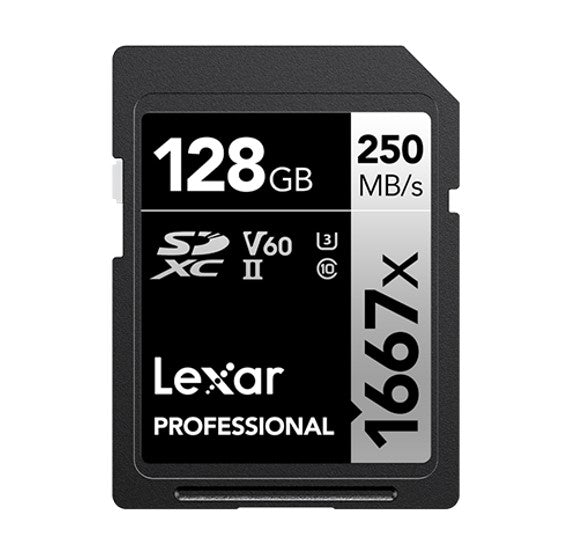 Lexar Professional 1667x 128GB SDXC UHS-II Card SILVER Series including 1080p Full-HD, 3D, and 4K video, with a read transfer speed up to 250MB/s 1