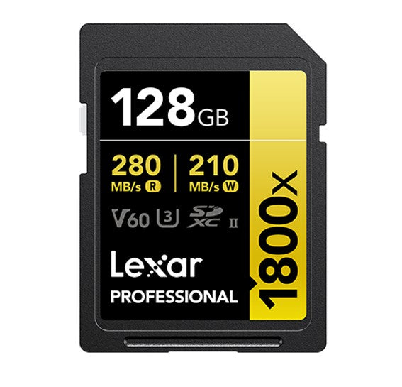 Lexar Professional 1800x 128G SDXC UHS-II Card GOLD Series 128GBC10,  UHS-II(U3), V60, 1800x, up to 280MB/s read, 210MB/s write
