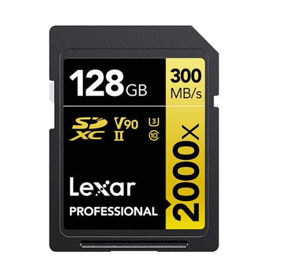 Lexar Professional 2000x 128GB SDHC/SDXC UHS-II Card GOLD Series 128GB  C10, UHS-II (U3), V90, up to 300MB/s read, 260MB/s write