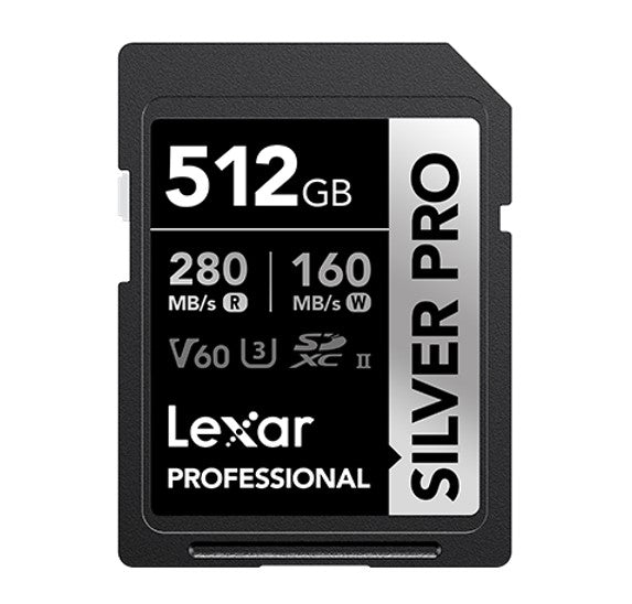 Lexar Professional SILVER PRO 512GB SDXC UHS-II Card 512GBC10,  UHS-II(U3), V60,  Silver Pro, up to 280MB/s read, 160MB/s write