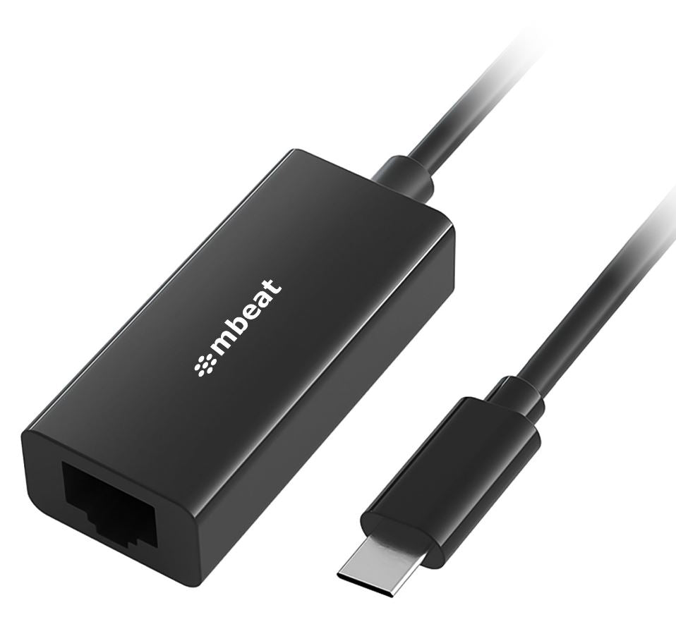 mbeat  USB-C Gigabit Ethernet Adapter - Black Fast and secure RJ45, up to 1000Mbps speed. Plug-and-play Compact and lightweigh Weight: 23g