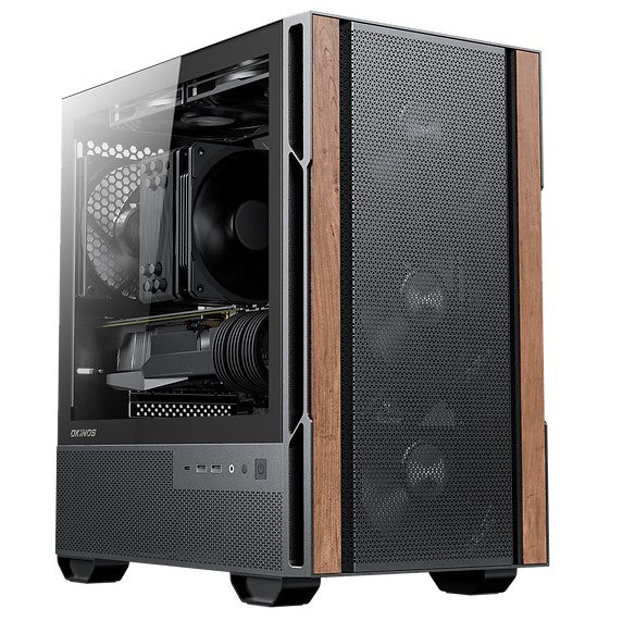 OKINOS Cypress 3 Genuine Walnut Wood MicroATX  with 4120mm, USB-C, 3 Pin Non-PWM Case Fans Pre-Installed,Temper Glass Side Panel, Case