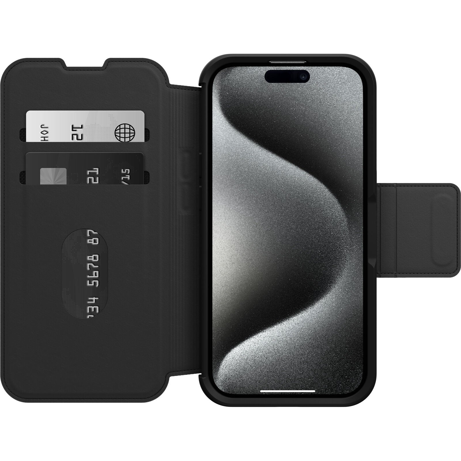 OtterBox Strada MagSafe Apple iPhone 15 Pro (6.1') Case Shadow (Black) - (77-93560), DROP  3X Military Standard, Leather Folio Cover,7 Years Warranty