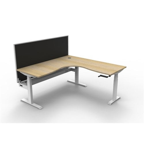 Rapidline Boost Manual Height Corner Workstation  Cable Tray Screen 1800/1500W Oak/Wht