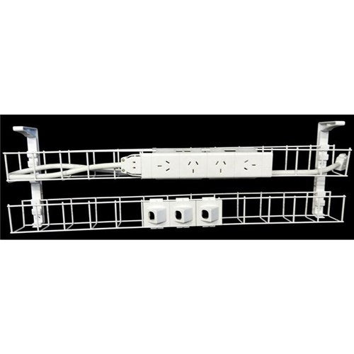 Rapidline Dual Tier Cable Basket Kit 1550mm 4GPO 3Data   2.5M Interconnecting Lead Wht